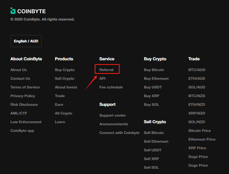 Referral in footer